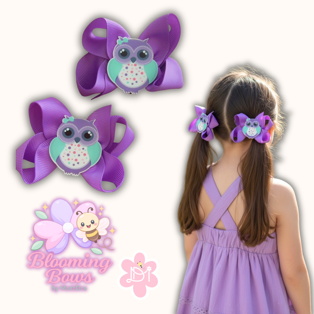 Lacitos Boutique 3” Violeta con Búho Cute (Par)