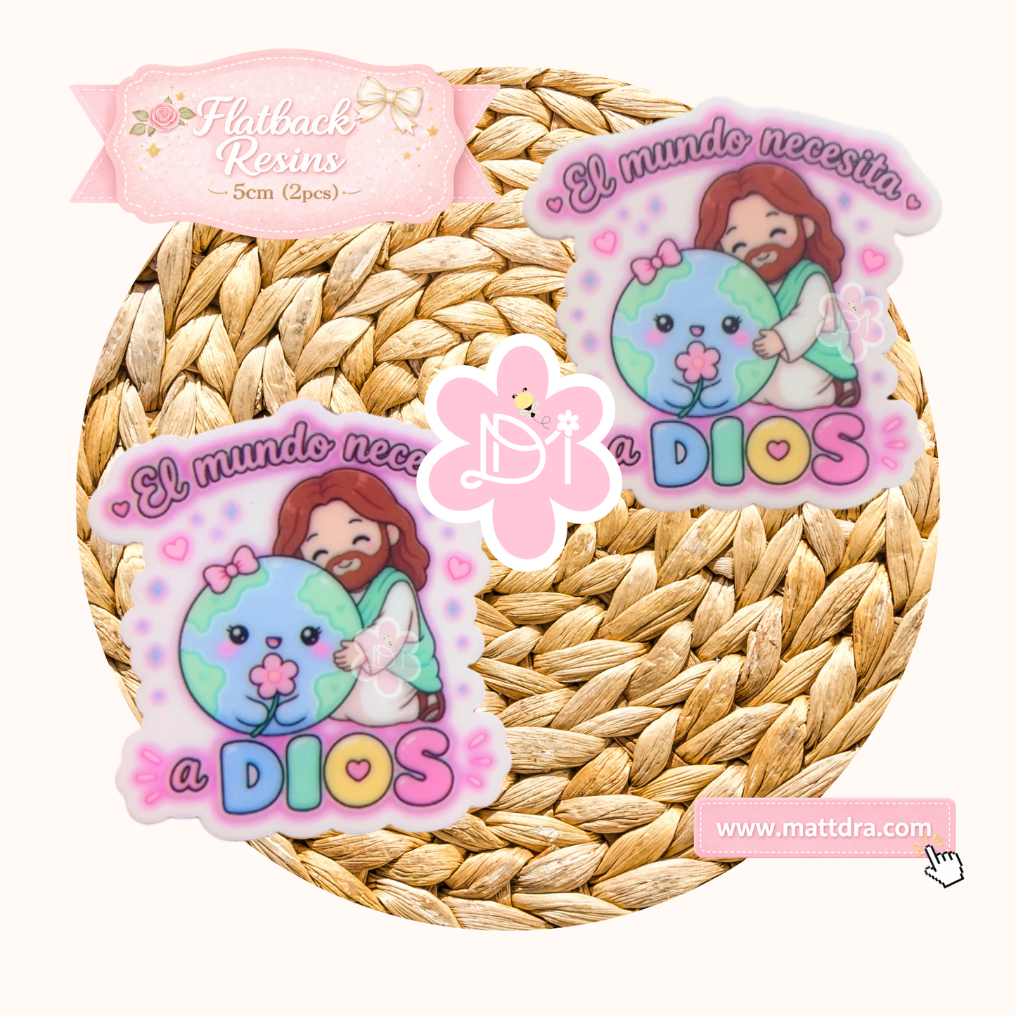 El mundo necesita a Dios |Flatback Resins Jesús y el Mundo Kawaii | Set de 2 Piezas 5cm