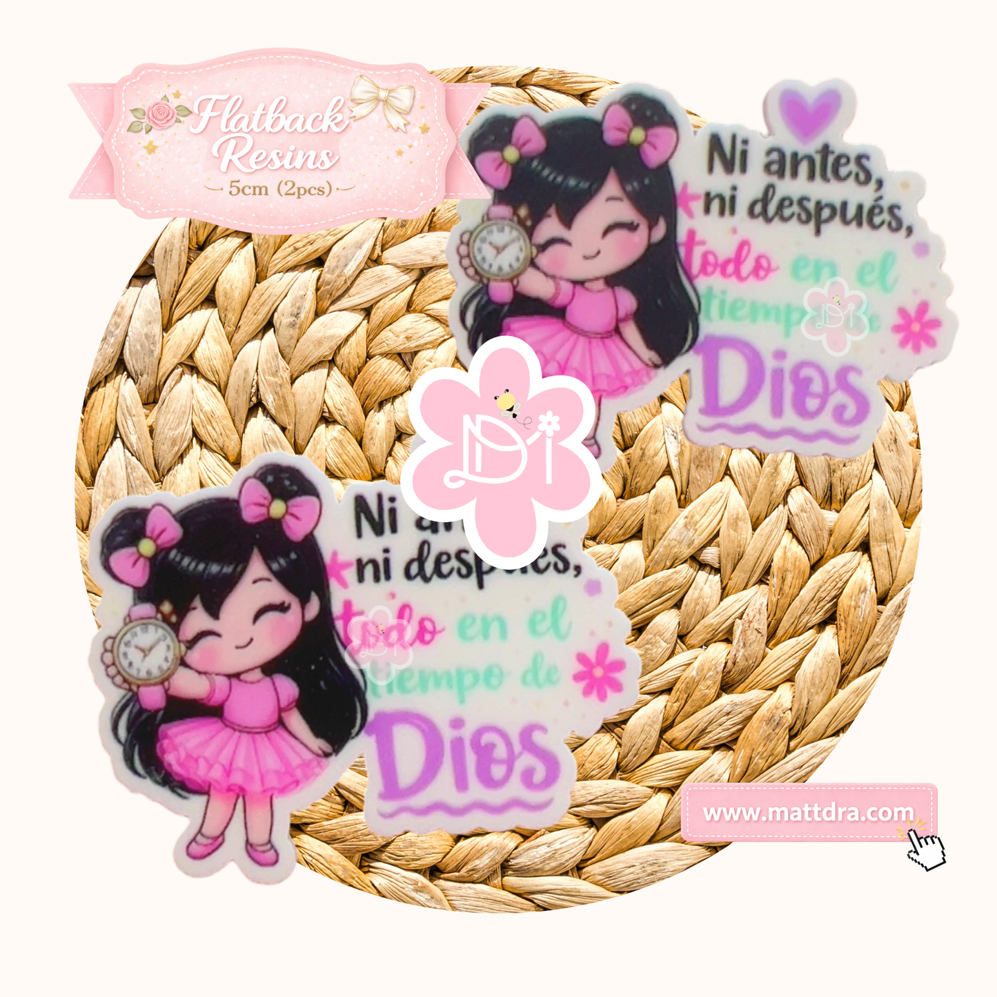 Flatback Resins Todo en el Tiempo de Dios Muñequita | Set de 2 Piezas