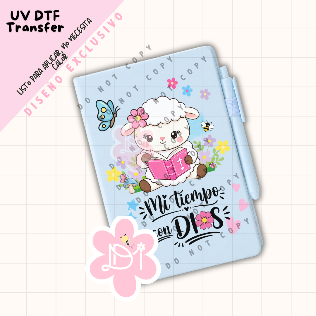 UV DTF Transfer “Mi Tiempo con Dios” para Libreta A5 – Diseño Exclusivo Cristiano