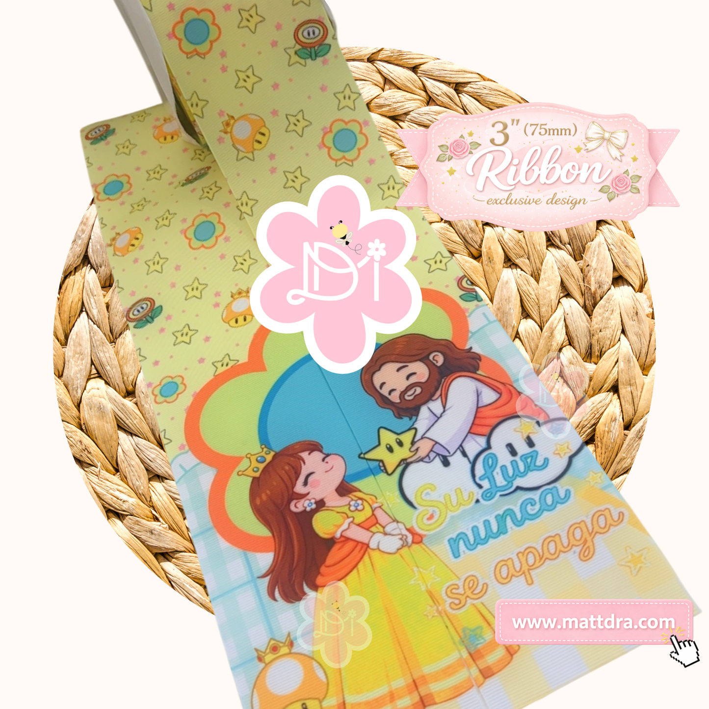 Tiras de Cinta Grosgrain 3” Su Luz Nunca Se Apaga | Diseño Exclusivo Kawaii