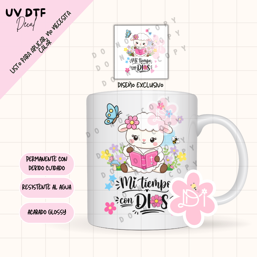 UV DTF Decal Cristiano “Mi Tiempo con Dios” – Diseño Exclusivo Waterproof