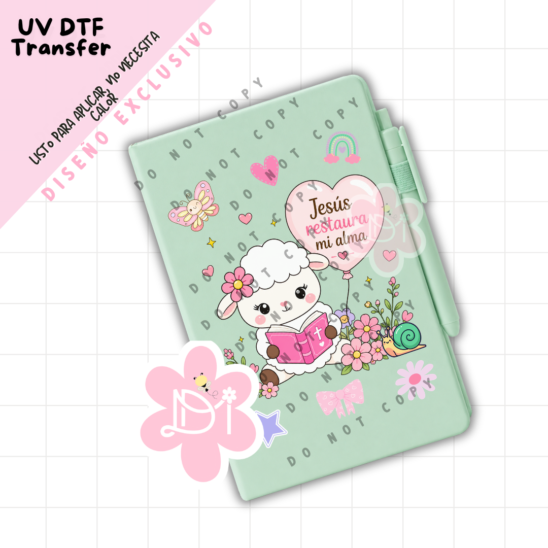 UV DTF Transfer “Jesús Restaura Mi Alma” para Libreta A5 – Diseño Exclusivo Cristiano