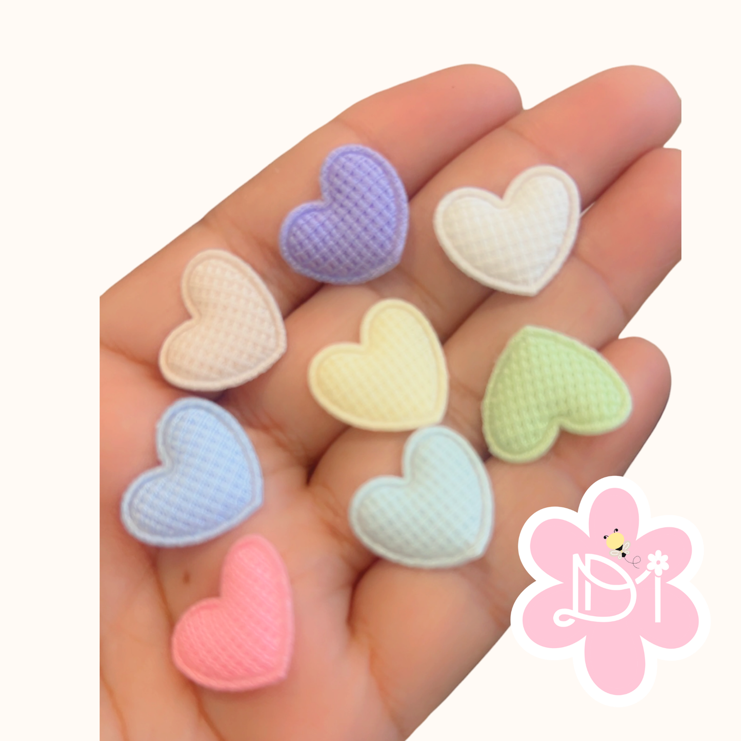 Corazones Acolchados Pastel para Lazos y Manualidades | Puffy Heart Appliqués- 8 pcs
