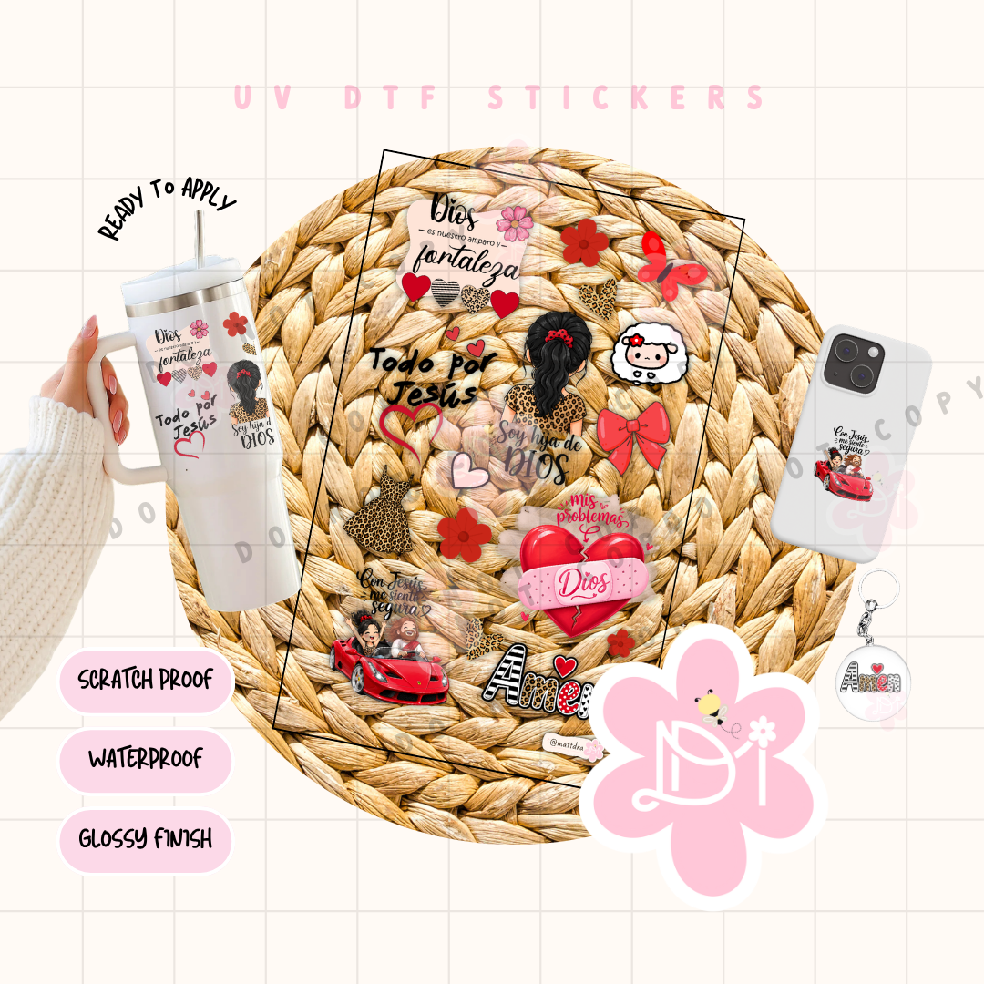 Hoja UV DTF Stickers Cristianos Coquette – Diseños Exclusivos Waterproof Animal Print