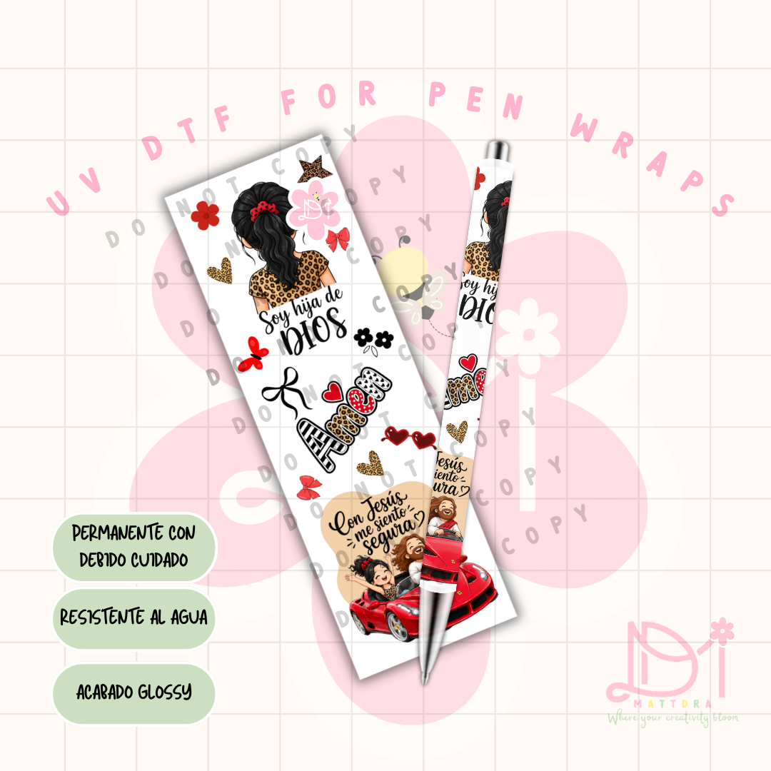 UV DTF Pen Wrap Cristiano “Soy Hija de Dios” – Diseño Exclusivo Coquette Waterproof