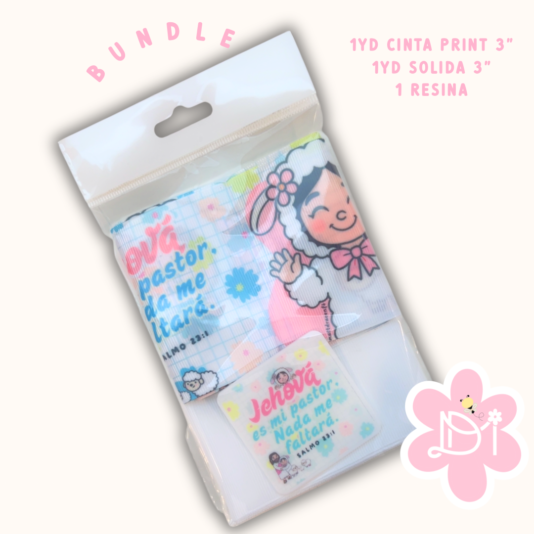 Bundle Cintas para Lazos Jehová es mi Pastor | Cinta Print 3” + Resina Cristiana | Materiales para Lazos
