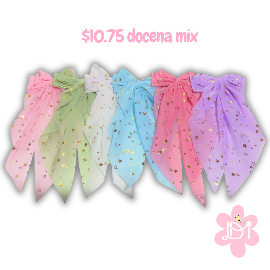 Docena Lazos Coquette (12pcs) Estrellas doradas