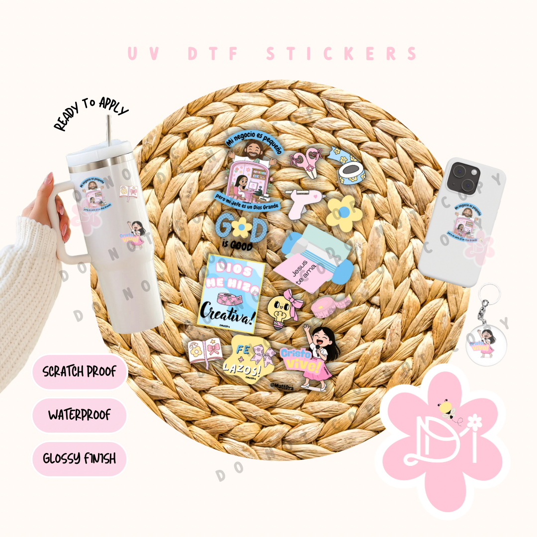 Hojas de Stickers Cristianos UV DTF – Recortables y Listos para Usar-Mi jefe es un Dios Grande