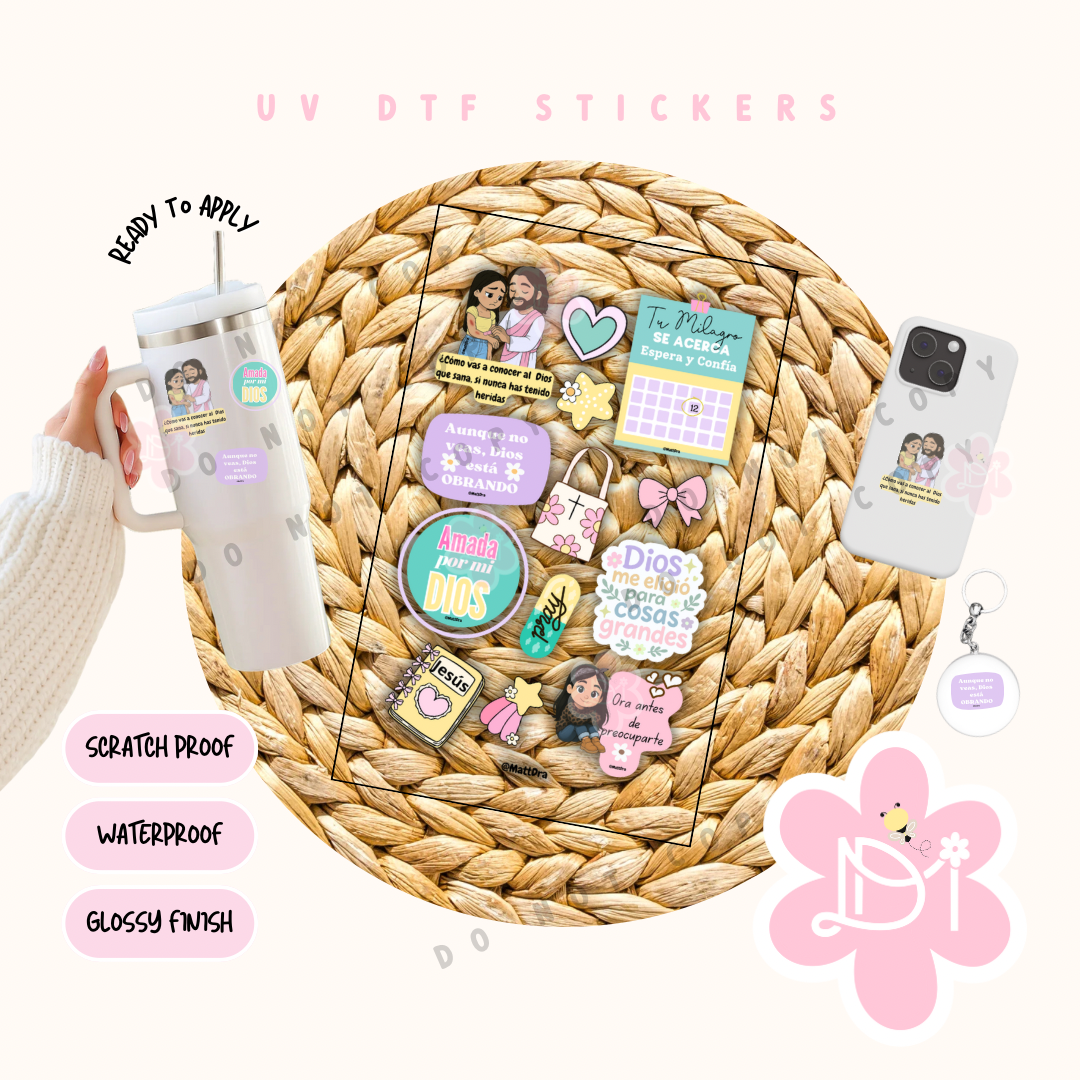 Hojas de Stickers Cristianos UV DTF – Recortables y Listos para Usar-Tu Milagro se Acerca