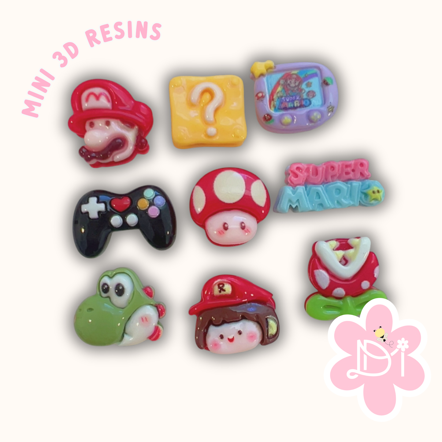 Set de 9 Mini Resinas Gamer Inspiradas en Videojuegos para Lazos y Manualidades