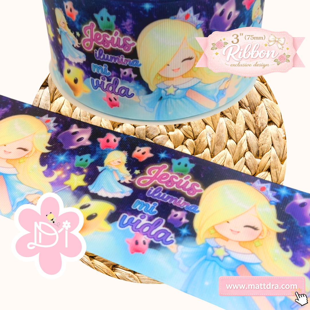 Cinta Grosgrain 3” Jesús Ilumina Mi Vida |Galaxy | Diseño Exclusivo Kawaii