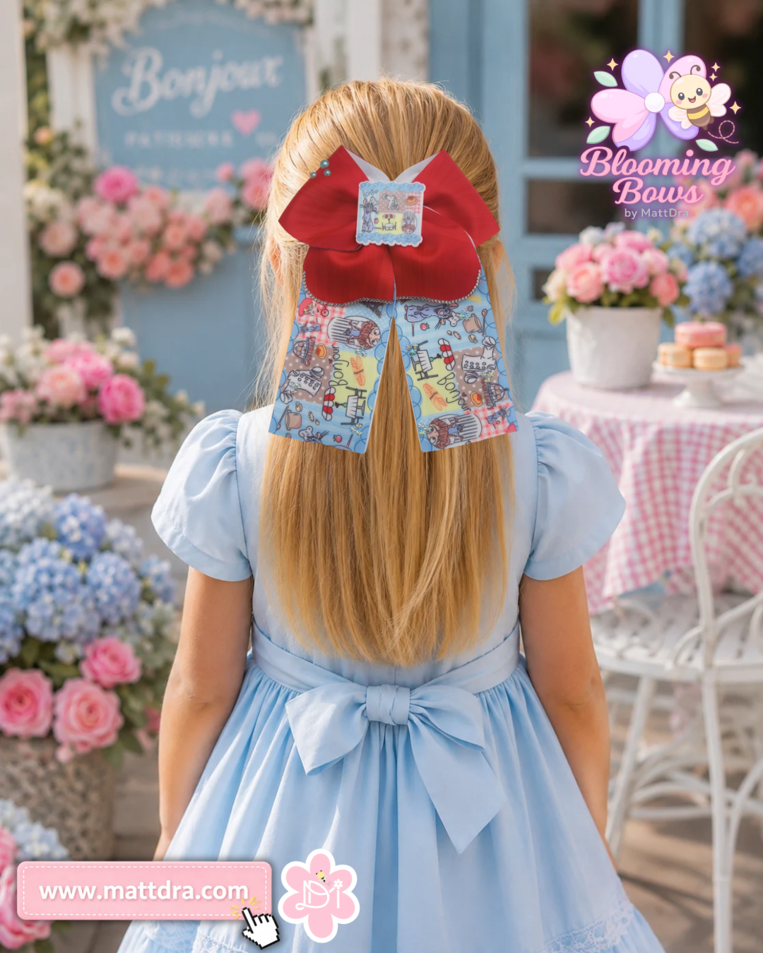 Lazo Handmade Paris Ratoncito para Niñas – Moño Boutique Rojo con Colas Largas