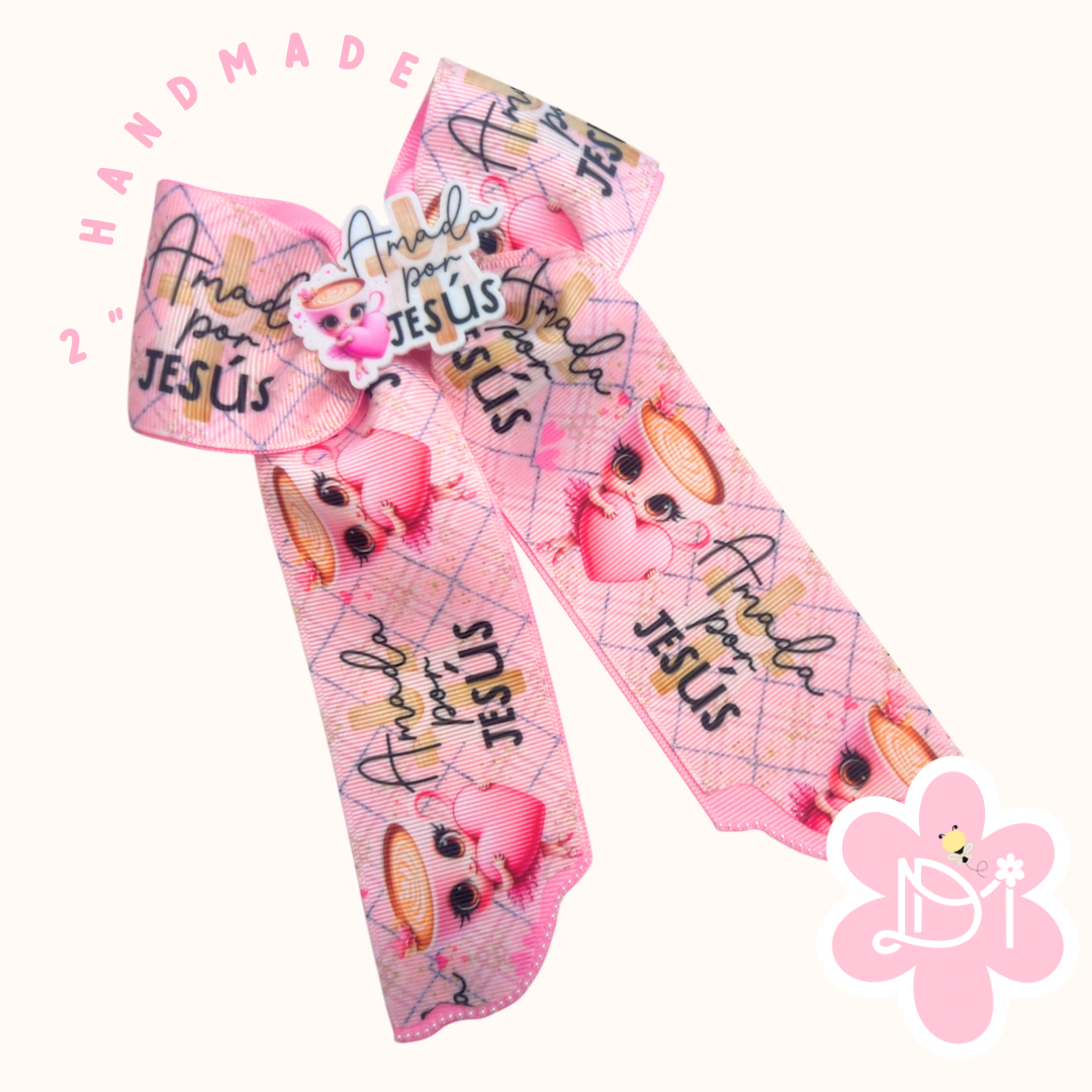 Handmade - Lazo (moño) coletero - Amada por Jesús (cinta 2”)