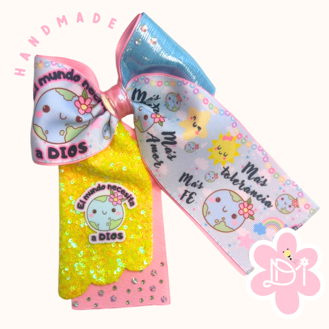 Handmade - Lazo (moño) coletero - El mundo necesita a Dios