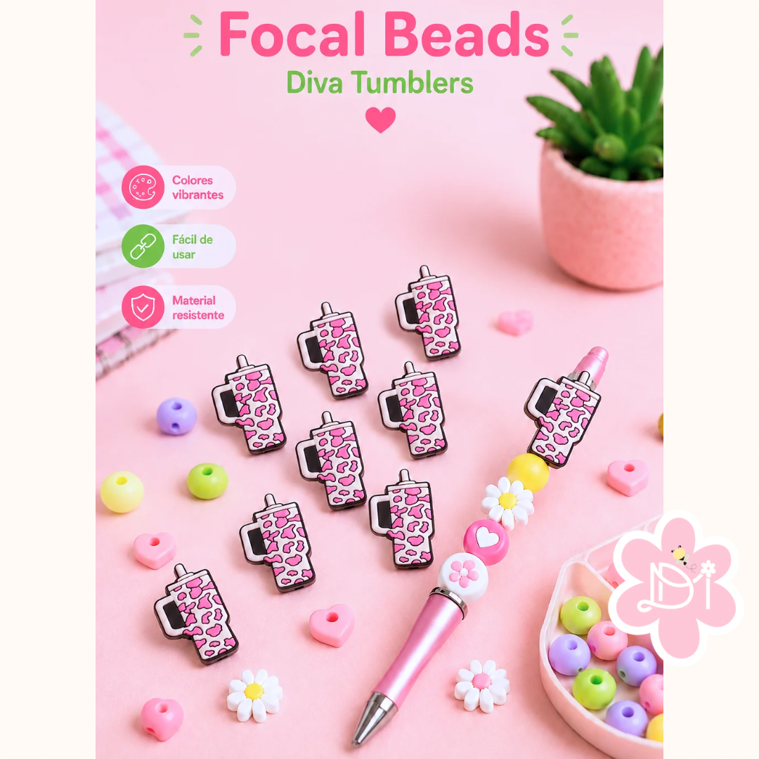 Focal beads / Diva Tumbler– Pink Leopard Silicone Bead for Pens, Keychains & Jewelry/ 1pc