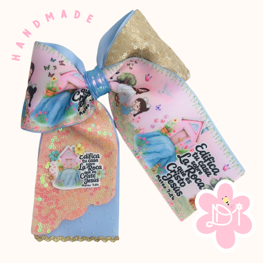 Handmade - Lazo (moño) coletero Edifica tu casa sobre la Roca