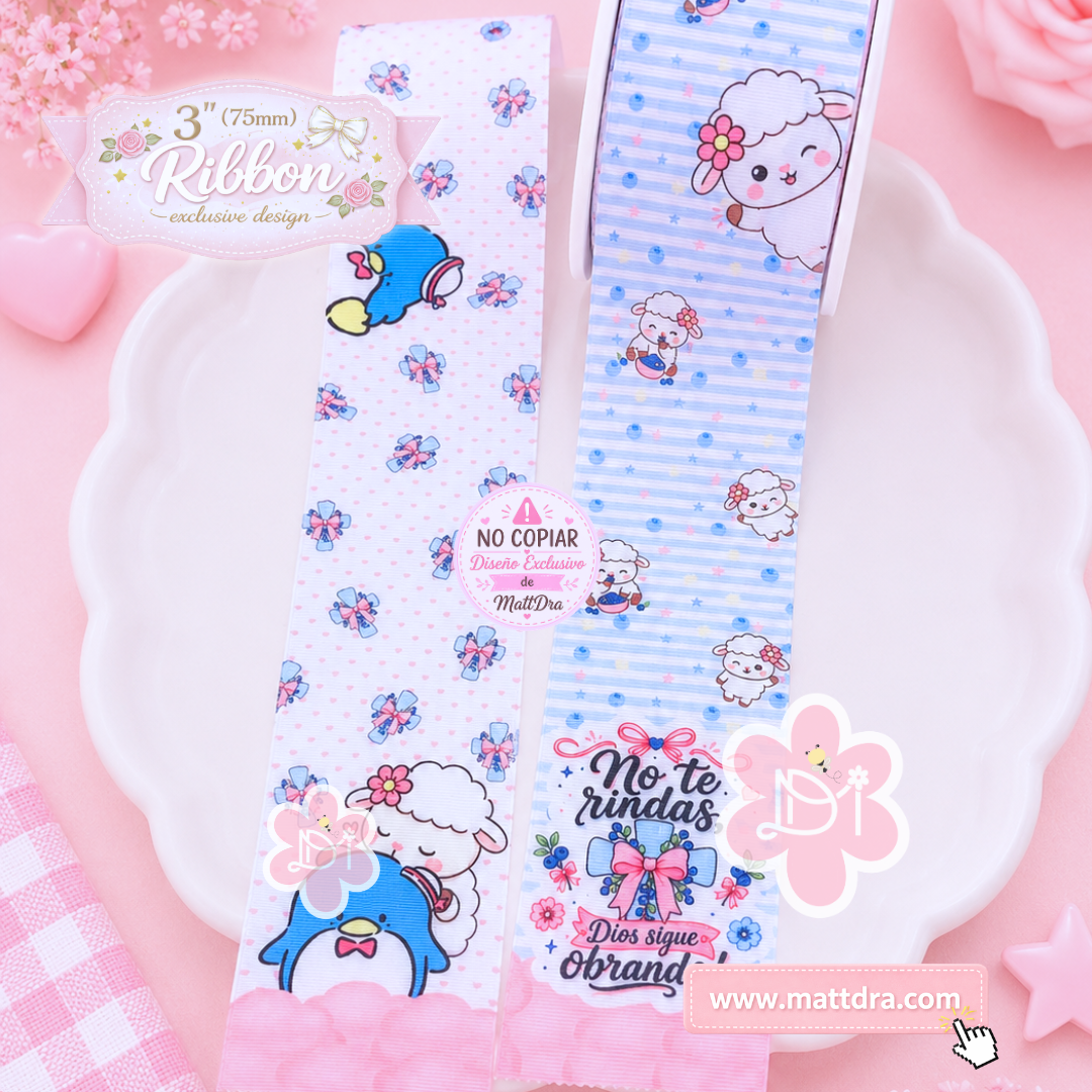 3” Exclusive Grosgrain Ribbon | No Te Rindas, Dios Sigue Obrando | Double Print Ribbon | 75mm