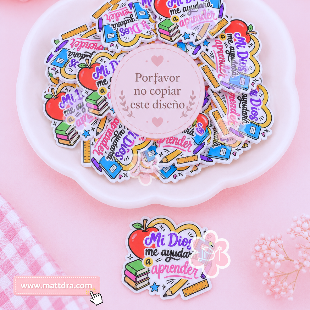 Christian Planar Resin Flatback 2PCS | “Mi Dios Me Ayudará a Aprender” | School Craft Embellishment