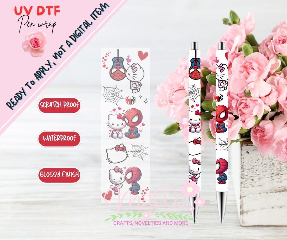 Pen Wrap Uv Dtf cat and superhero