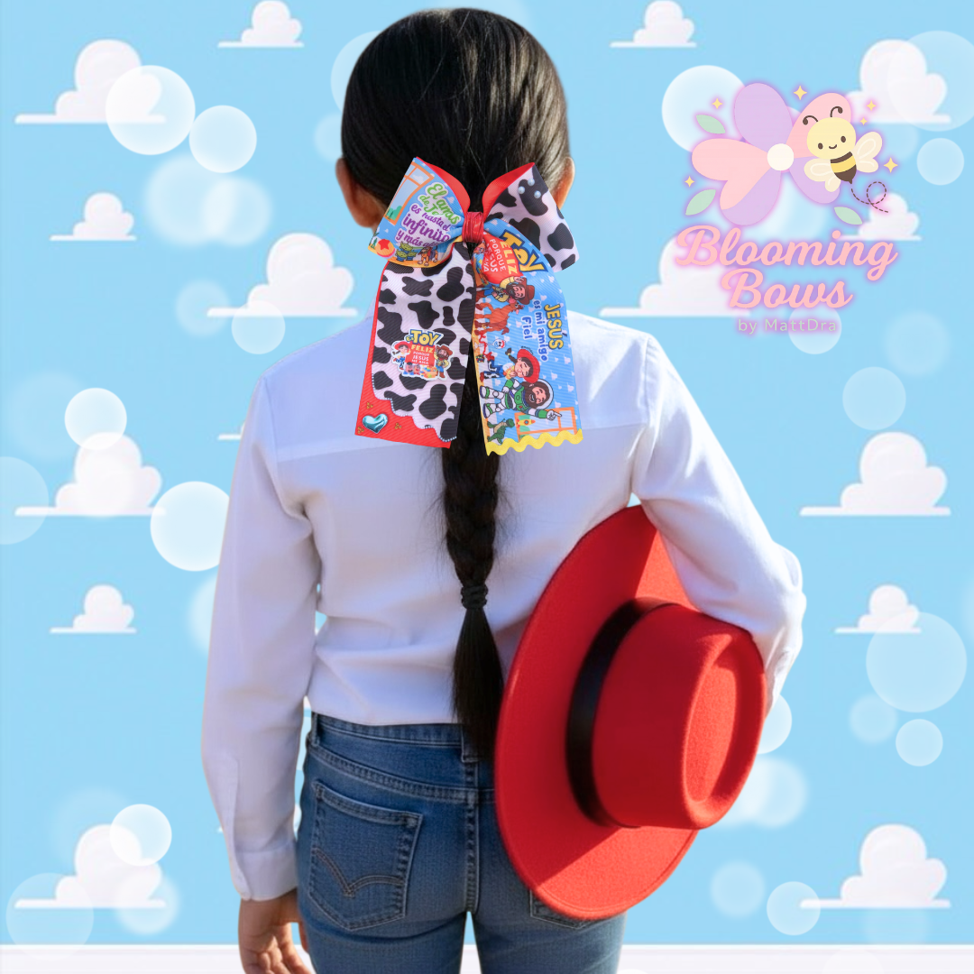 Handmade - esTOY feliz porque Jesús me ama - Lazo (moño) coletero - Colección Blooming Bows - Mensaje Cristiano