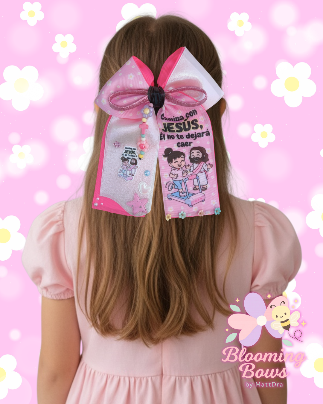 Handmade - Camina con Jesús - Lazo (moño) coletero - Colección Blooming Bows - Mensaje Cristiano
