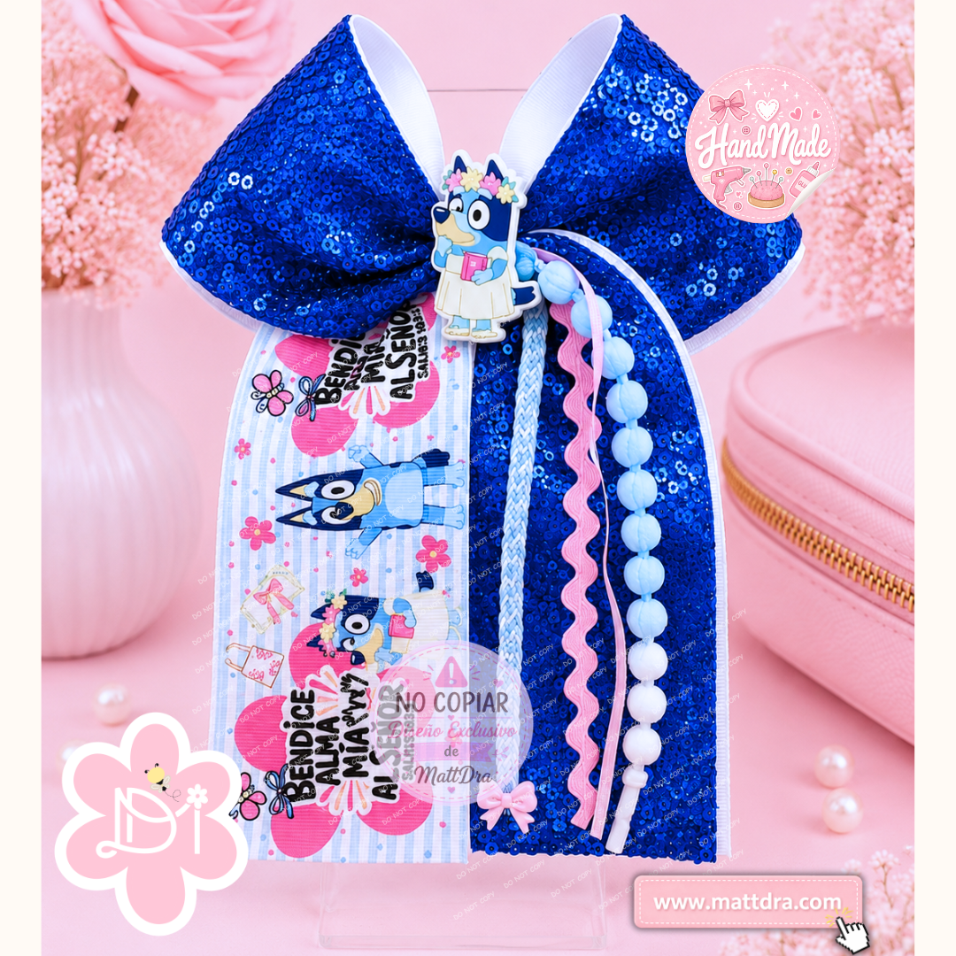 Bendice Alma Mía al Señor Hair Bow | Bluey Christian Boutique Bow | Handmade Glitter Ribbon Bow
