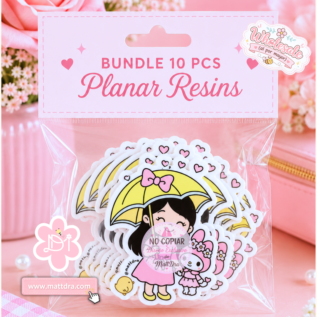 Cute Girl & Bunny Planar Resin Flatback Embellishments – 10 PCS Bundle