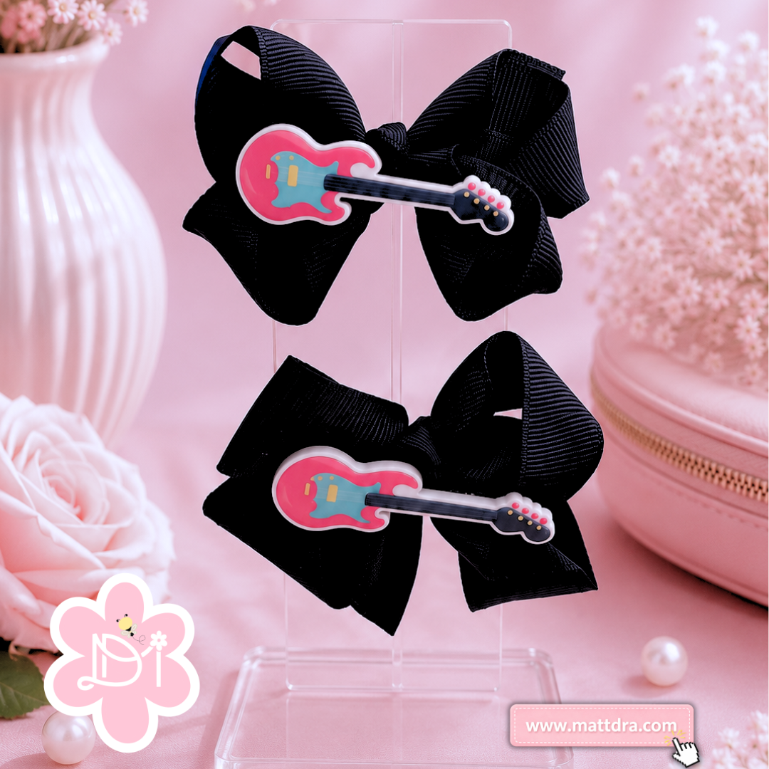 Guitar Hair Bow Set – Handmade Boutique Hair Bows for Girls | Music Lover Hair Accessories