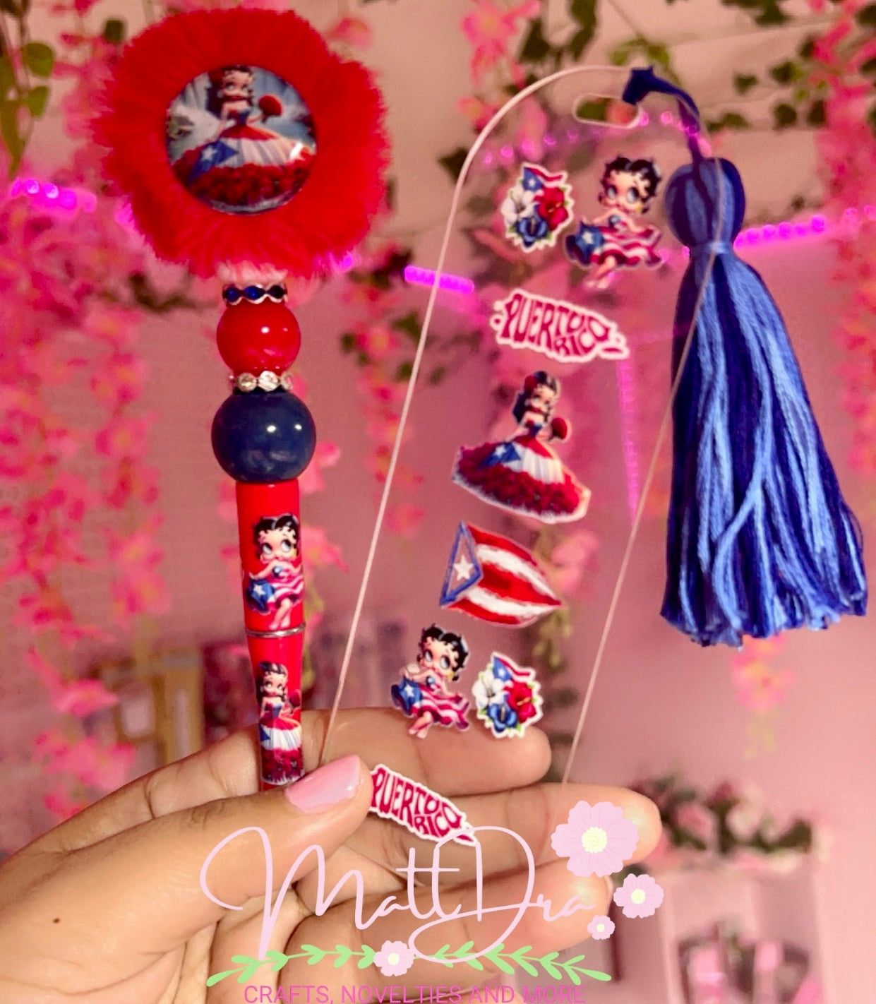 Finished Beadable Pen and Acrylic Bookmark Betty PR