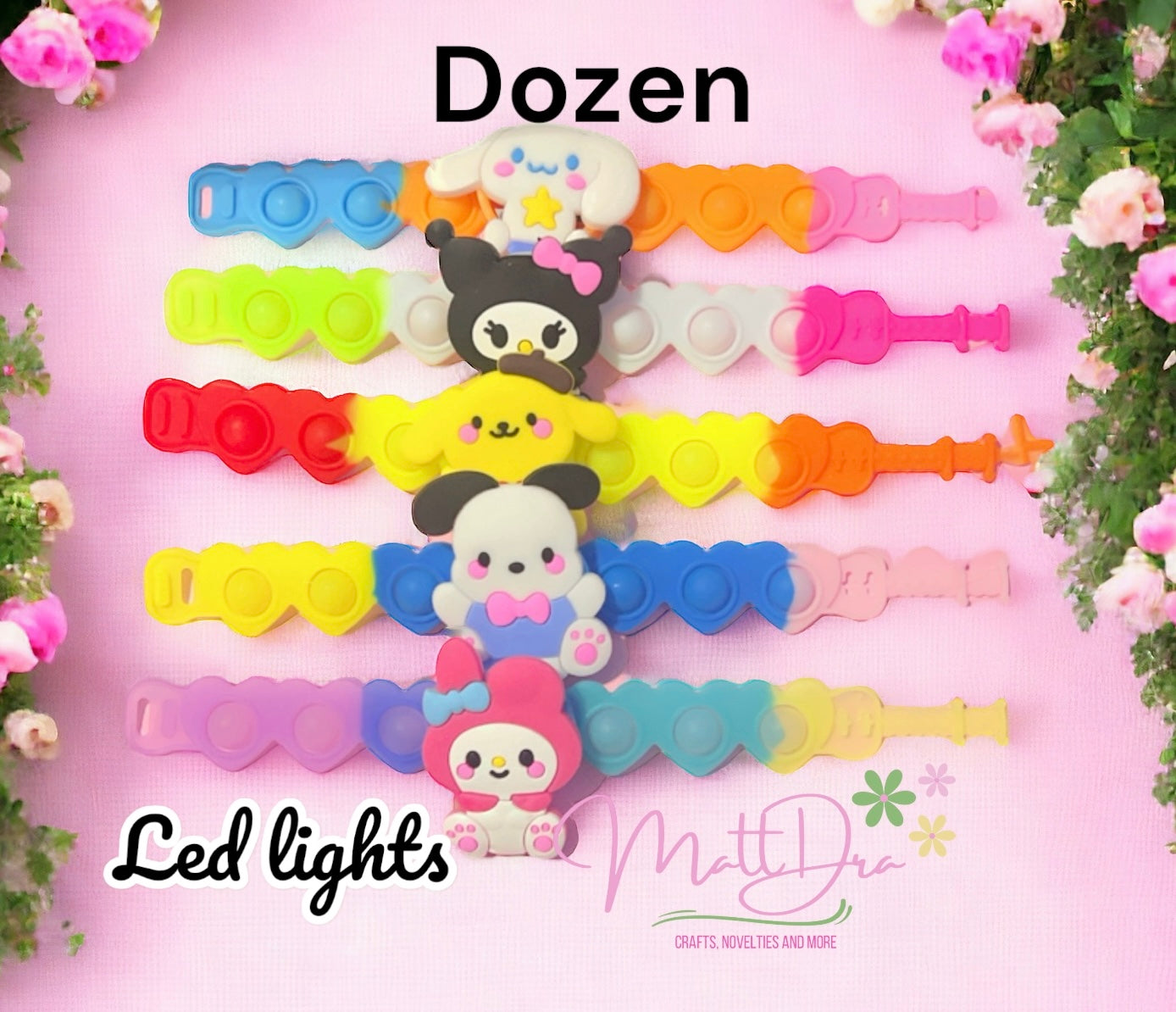 Dozen silicone bracelets with leds