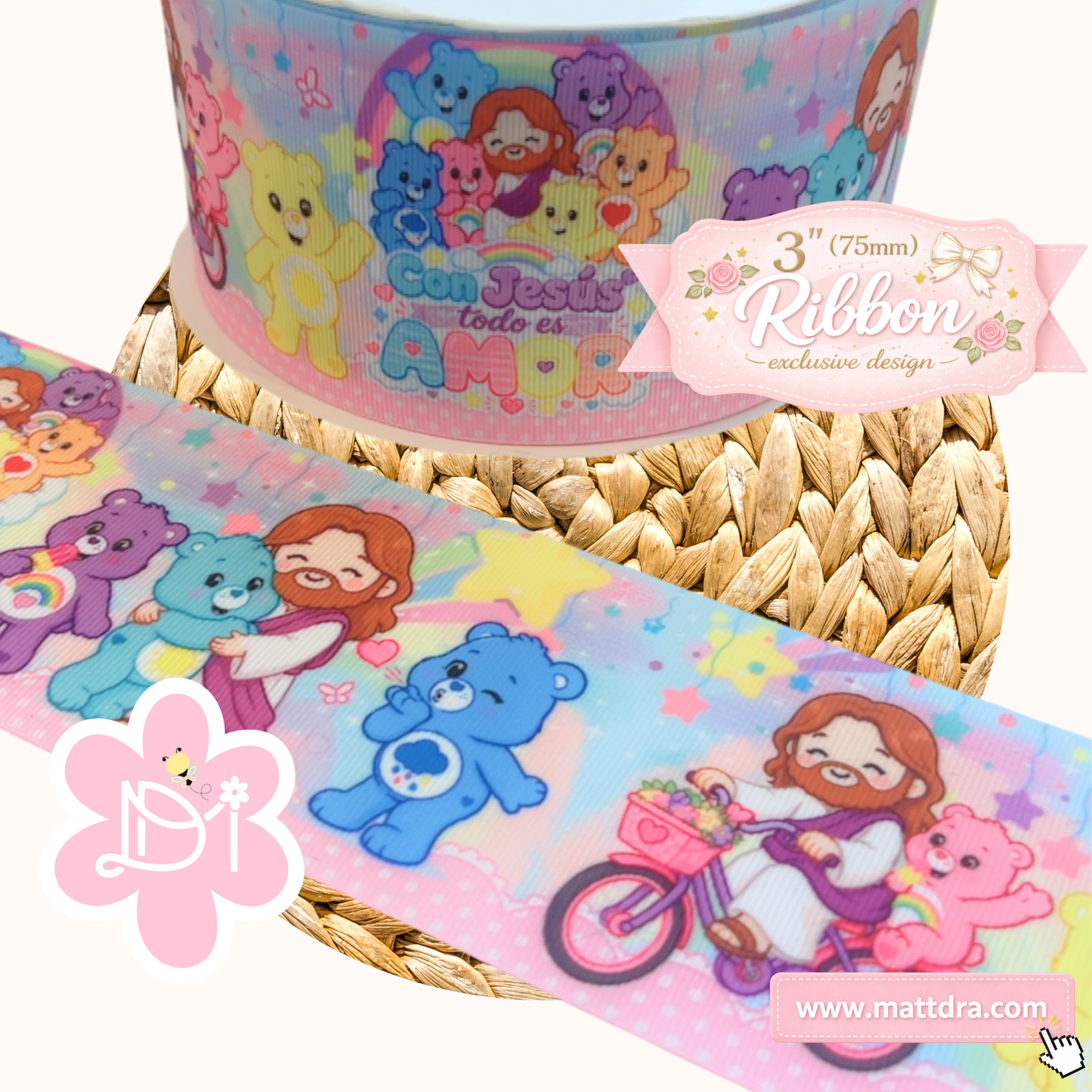 Cinta Grosgrain 3” Con Jesús Todo es Amor | Diseño Exclusivo Kawaii