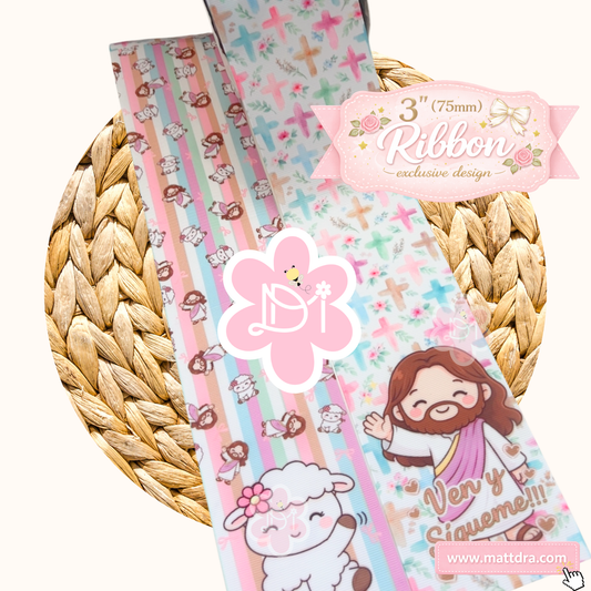Tira Ribbon Jesús & Ovejita “Ven y Sígueme” | Diseño Exclusivo