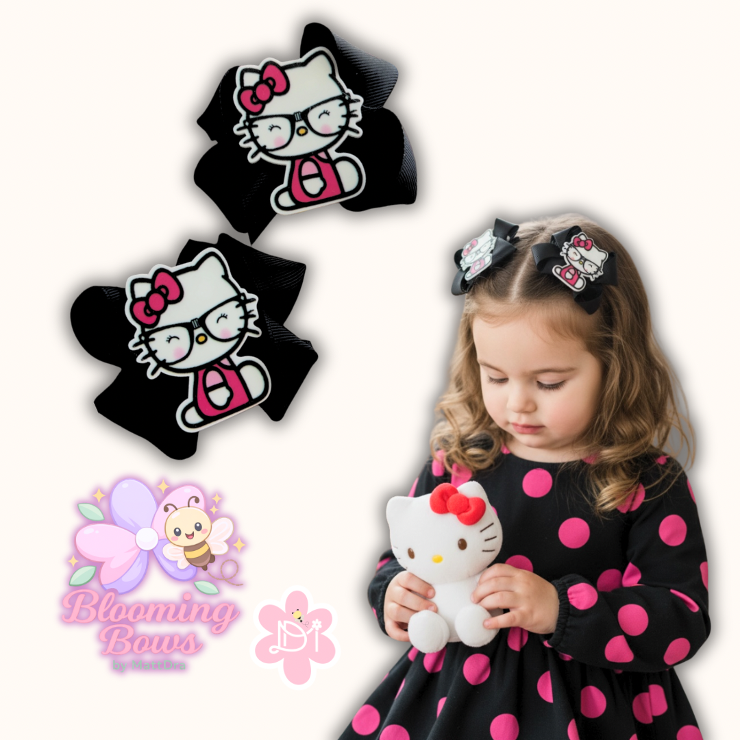 Lacitos en pares Boutique 3” Negro con Gatita Cute