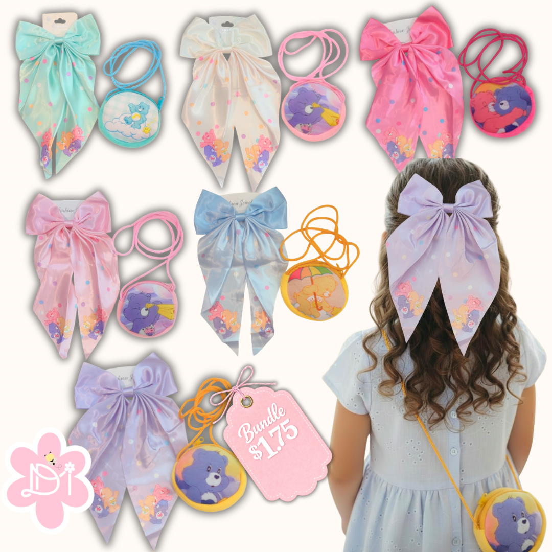 Bundle Lazo y Cartera para Niñas | Set de Lazo Coquette + Mini Cartera Ositos | Blooming Bows by MattDra