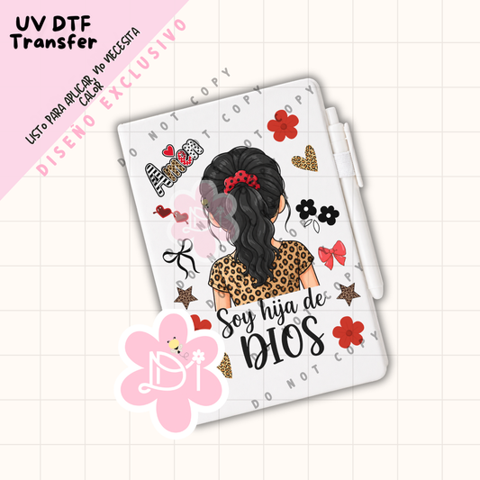 UV DTF Transfer “Soy Hija de Dios” para Libreta A5 – Diseño Exclusivo Christian Aesthetic