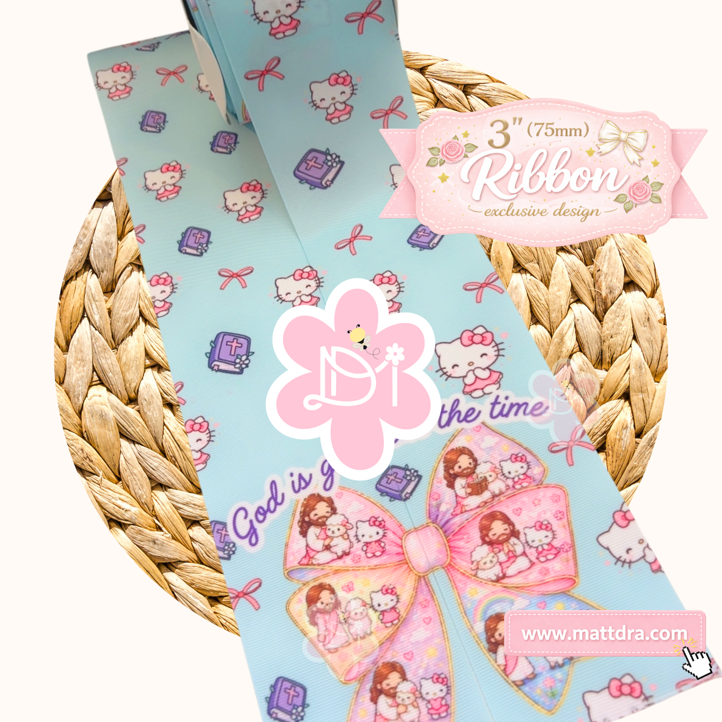 Tira Ribbon Hello Kitty & Jesús “God is Good all the Time” | Diseño Exclusivo