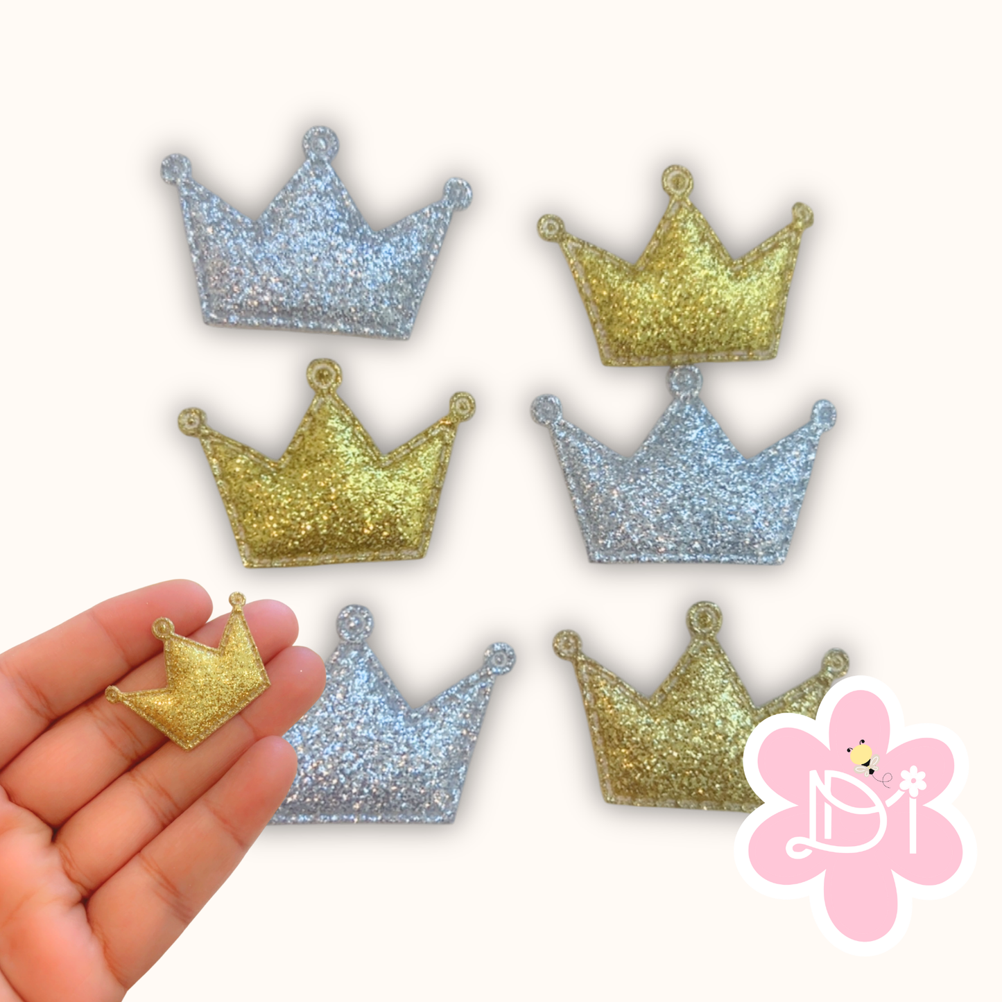 Coronas Glitter para Lazos y Manualidades | Crown Appliqués- 6 piezas mix