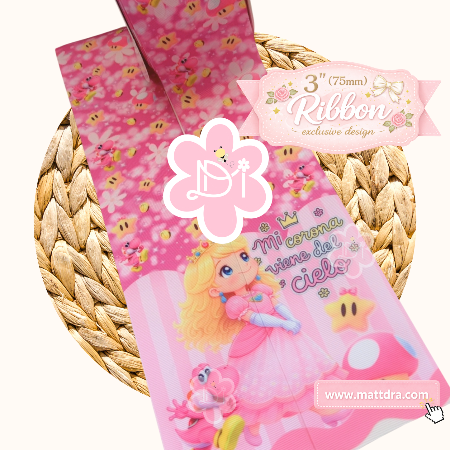 Tira de Cinta Grosgrain 3” Mi Corona Viene del Cielo | Diseño Exclusivo Princess Kawaii