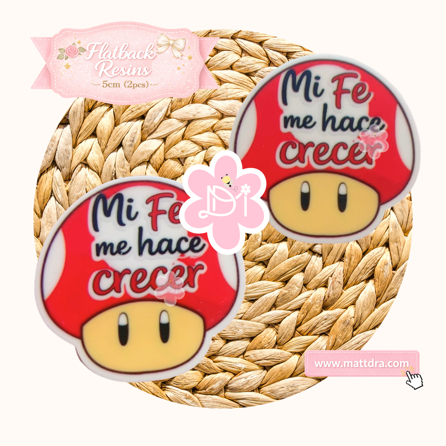 Flatback Resins Mi Fe Me Hace Crecer | Set de 2 Piezas Gamer Kawaii
