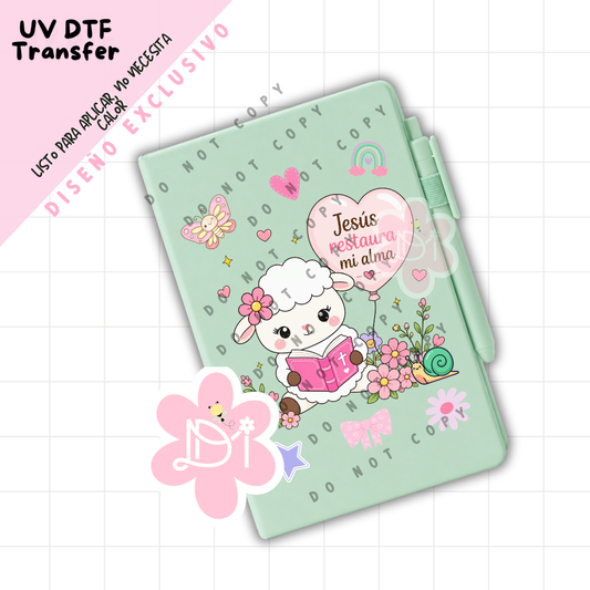 UV DTF Transfer “Jesús Restaura Mi Alma” para Libreta A5 – Diseño Exclusivo Cristiano