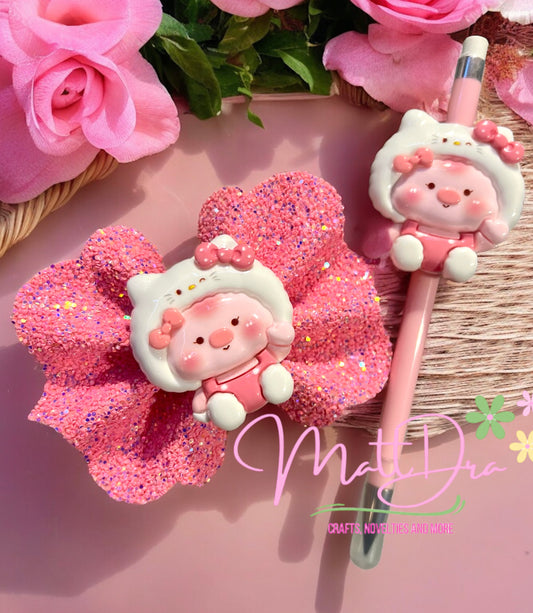 Hairbow and Infinity Pencil set (handmade) Kitty