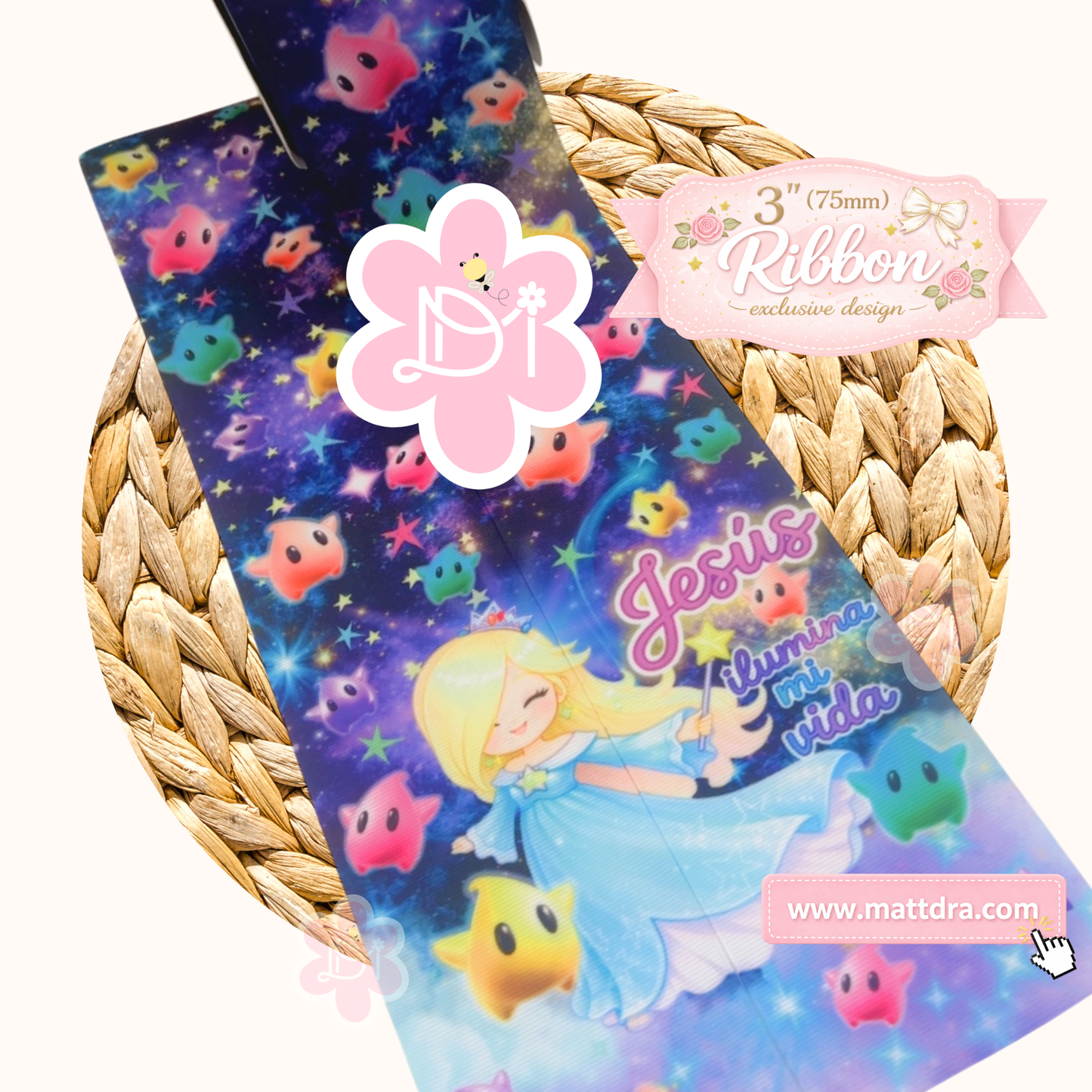 Jesús ilumina mi vida | Tiras de Cinta Grosgrain 3” | Diseño Exclusivo Kawaii