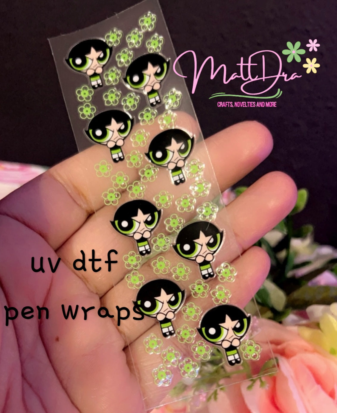 Pen wrap uv dtf green girl