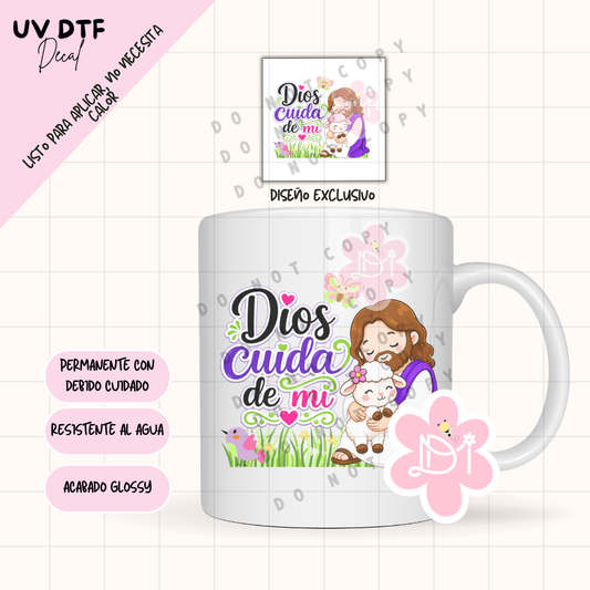 UV DTF Decal Cristiano “Dios Cuida de Mí” – Diseño Exclusivo Waterproof