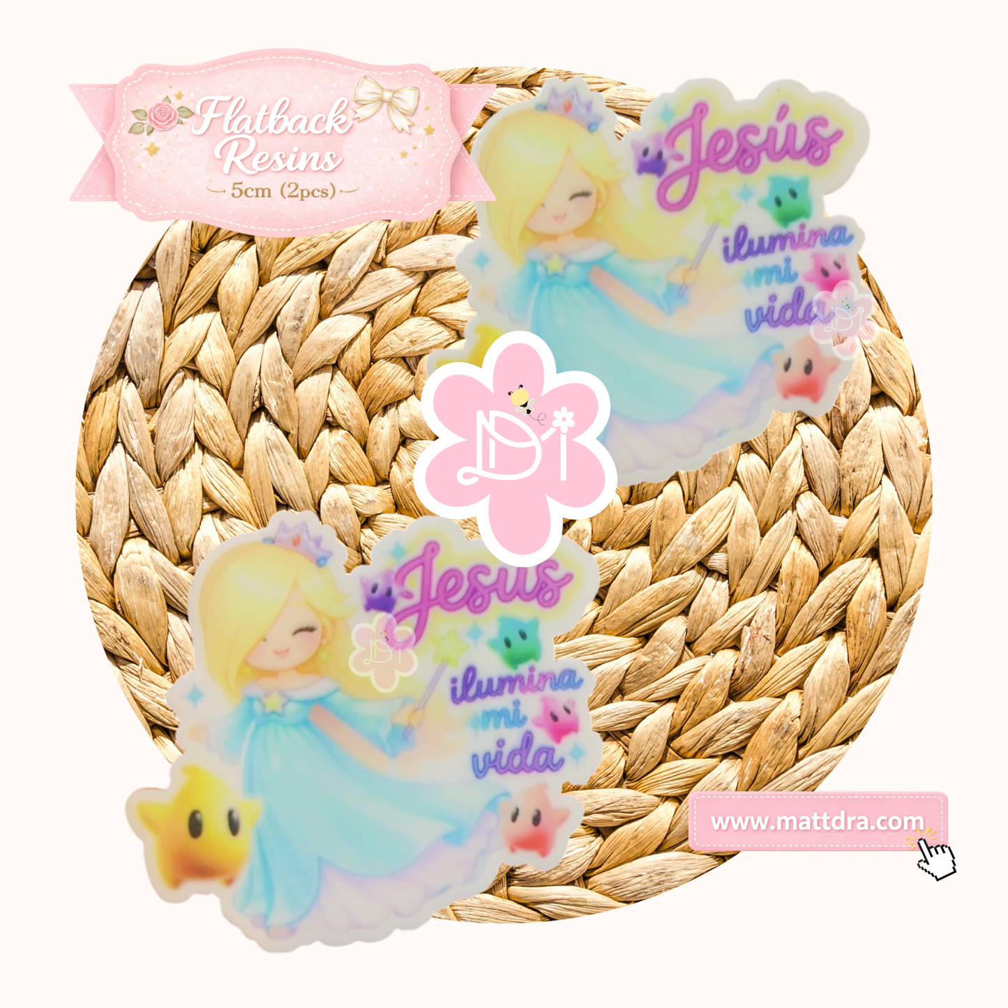 Jesus Ilumina mi vida |Flatback Resins Kawaii | Set de 2 Piezas 5cm