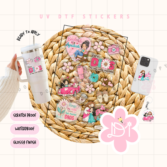 Hoja UV DTF Stickers Cristianos Girly – Diseños Exclusivos Waterproof - Bendecida