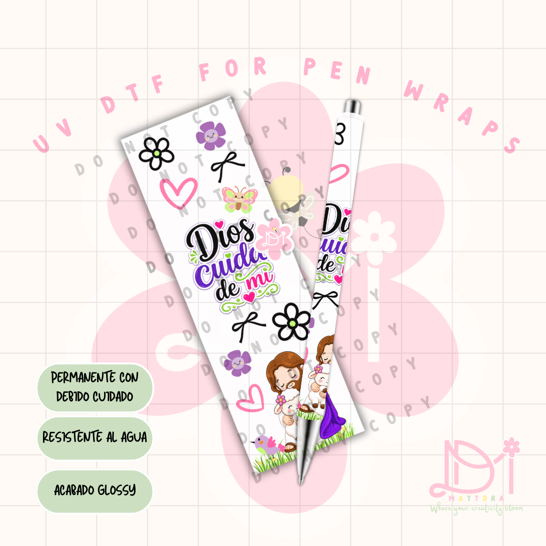 UV DTF Pen Wrap Cristiano “Dios Cuida de Mí” – Diseño Exclusivo Waterproof