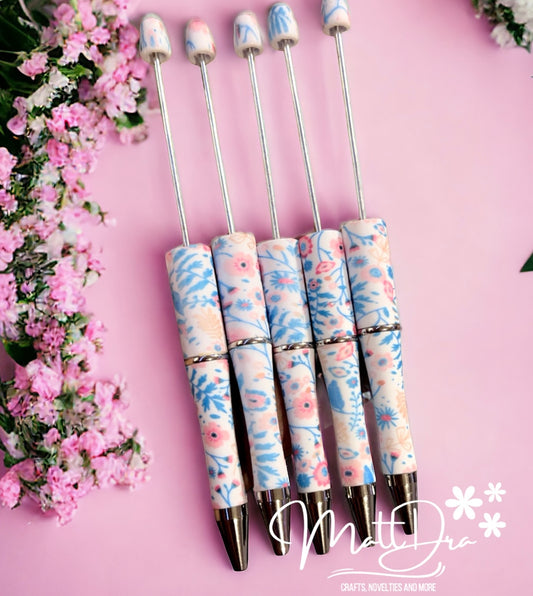 Print beadable pens Flowers blue/pink