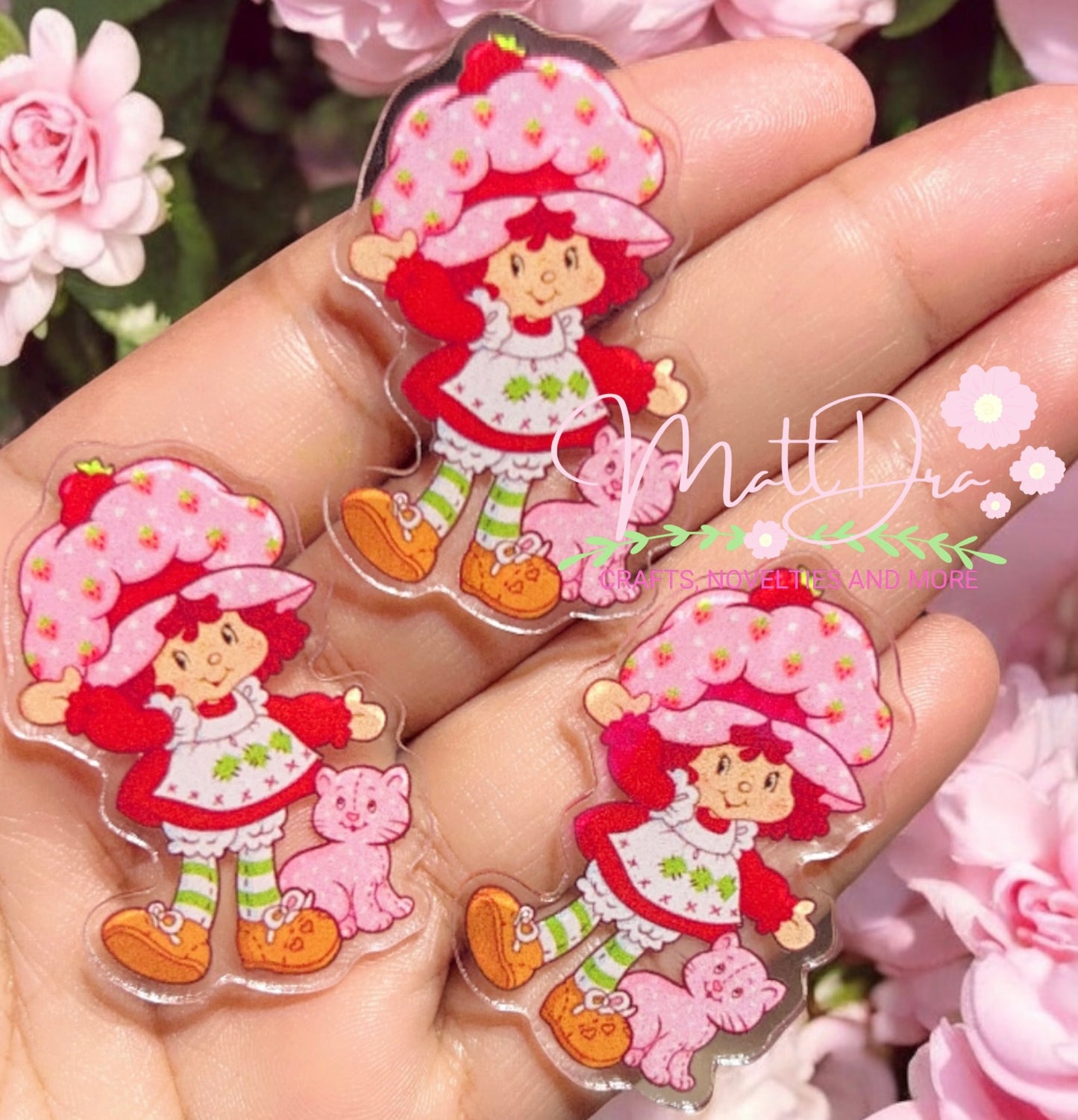 Acrylic clear flat resins strawberry (3 pcs)